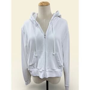 Hollister Y2K White Super Soft Crop Full Zip Hoodie, SIze Large